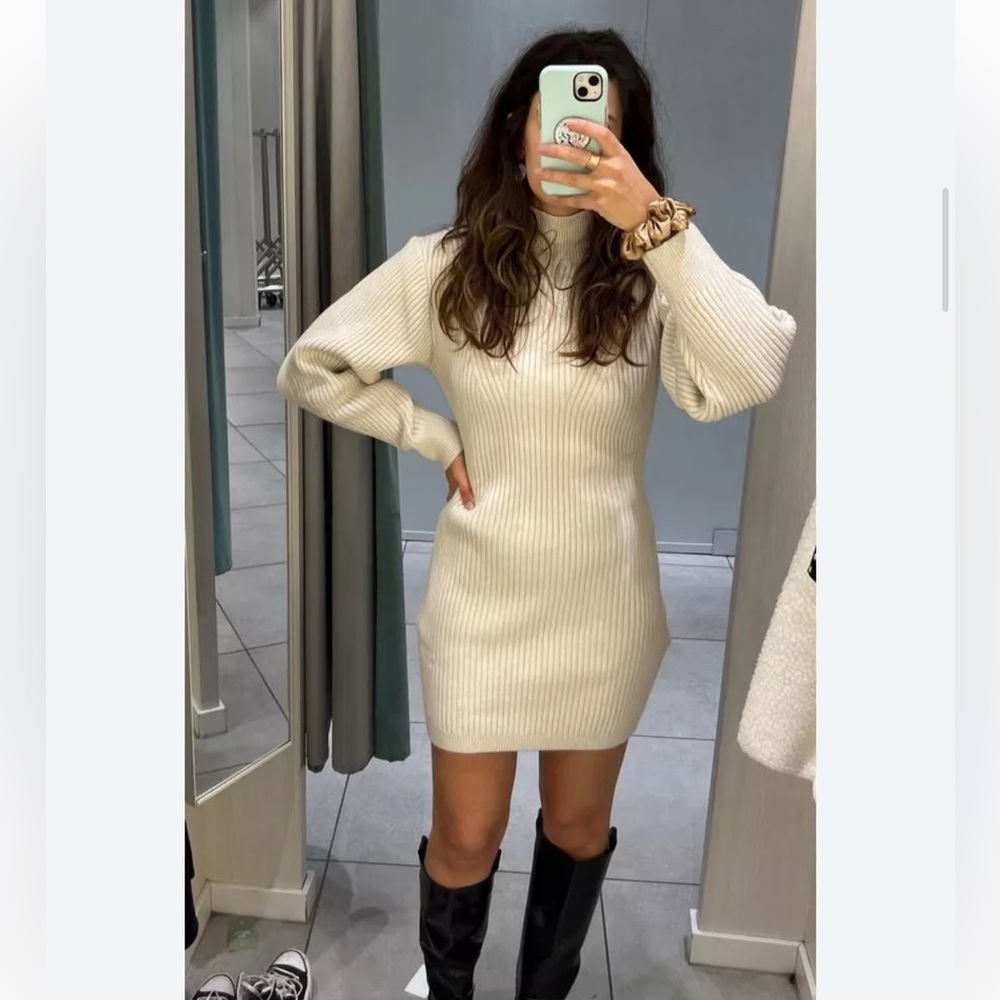 H&M Ribbed Knit Turtleneck Sweater Dress (Long Sleeve)